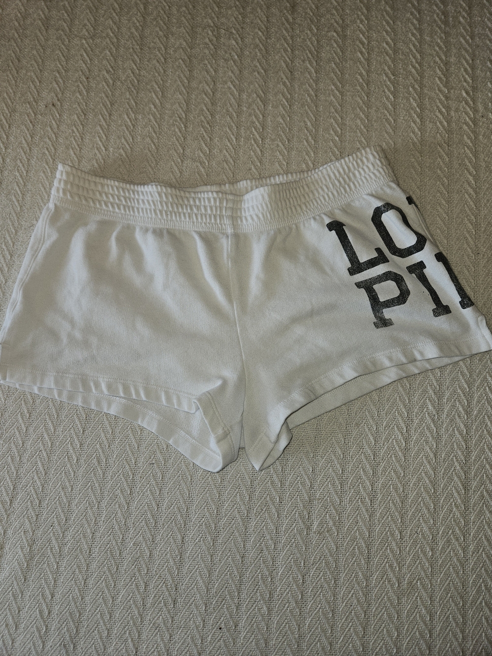 PINK Victoria's Secret White Athletic Lounge Shorts with Black Side Lettering
